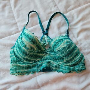 Victoria’s Secret PINK Underwire Racerback Bralette Teal & Ivory Lace Medium
